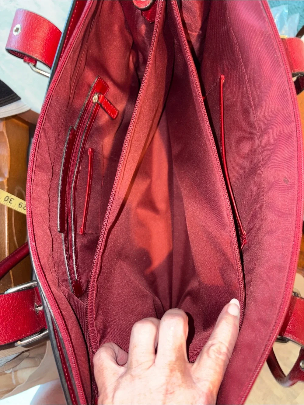 Wilsons Leather  computer case  business bag  tote  deep red leather 3 compartme
